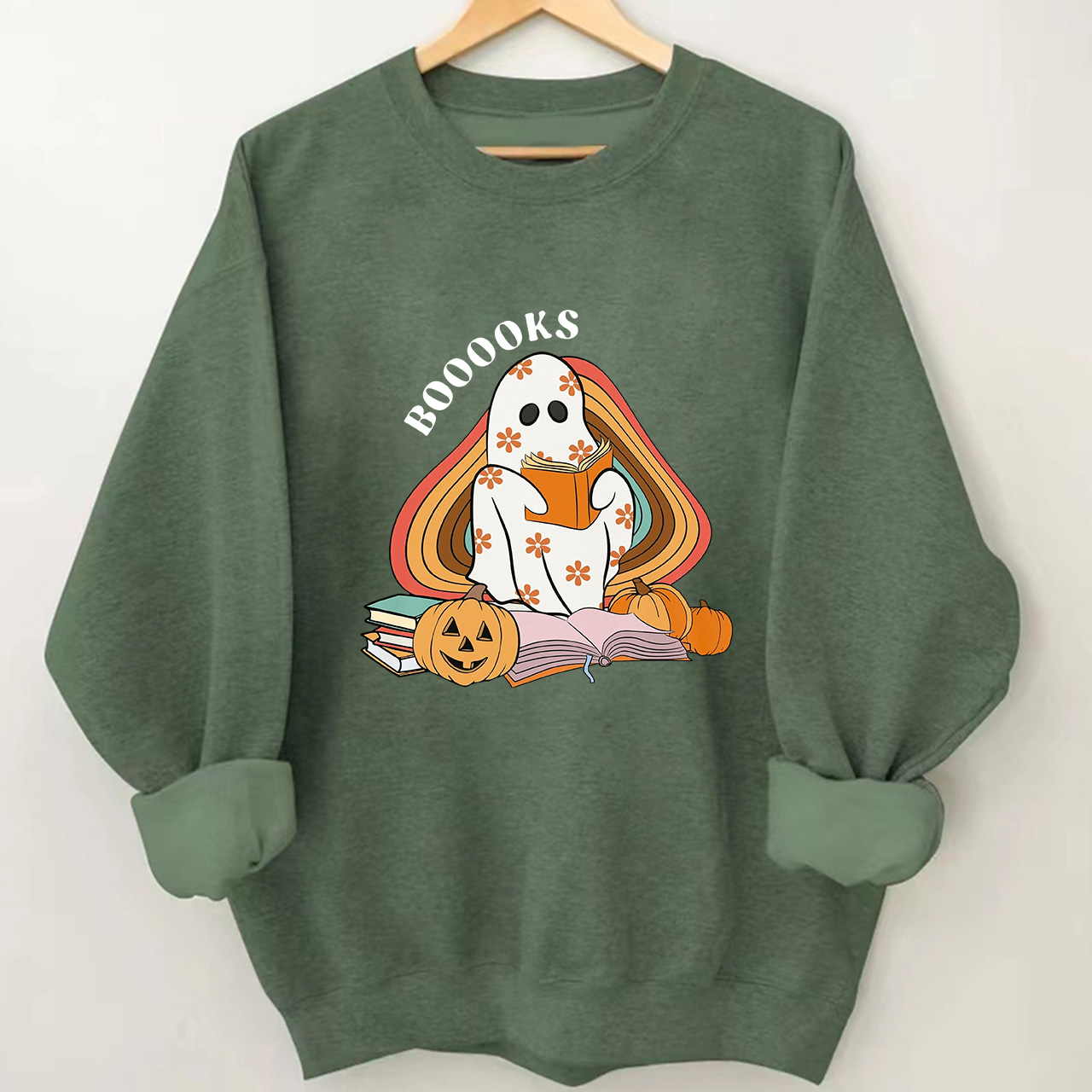 Retro Books Ghost Halloween Sweatshirts