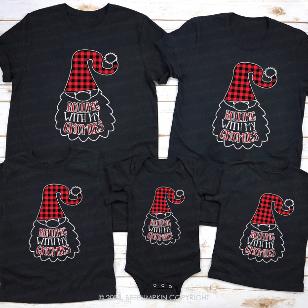 Christmas Gnomes Family Shirts - Rolling With My Gnomies