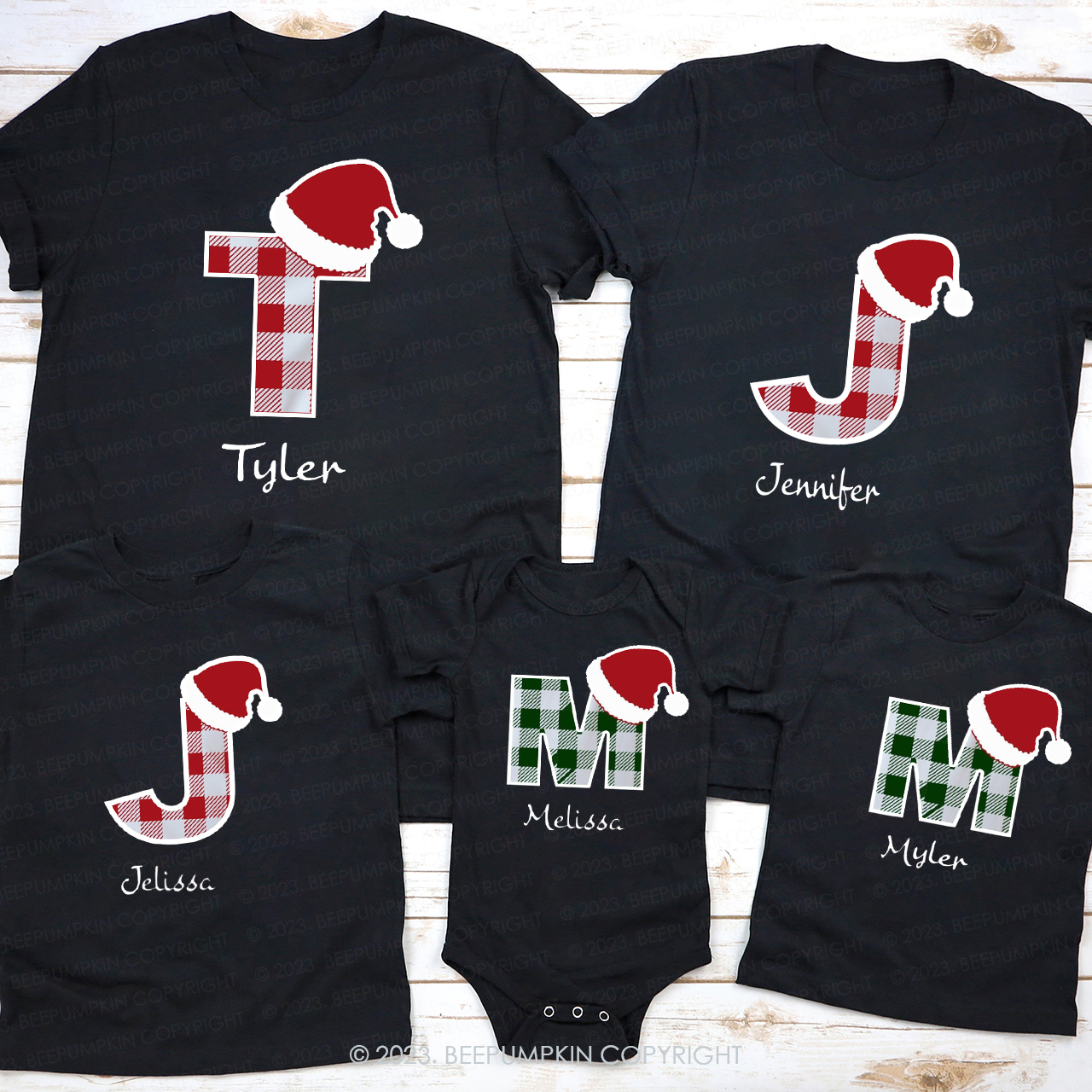 Personalized Monogrammed Plaid Christmas Family Shirts