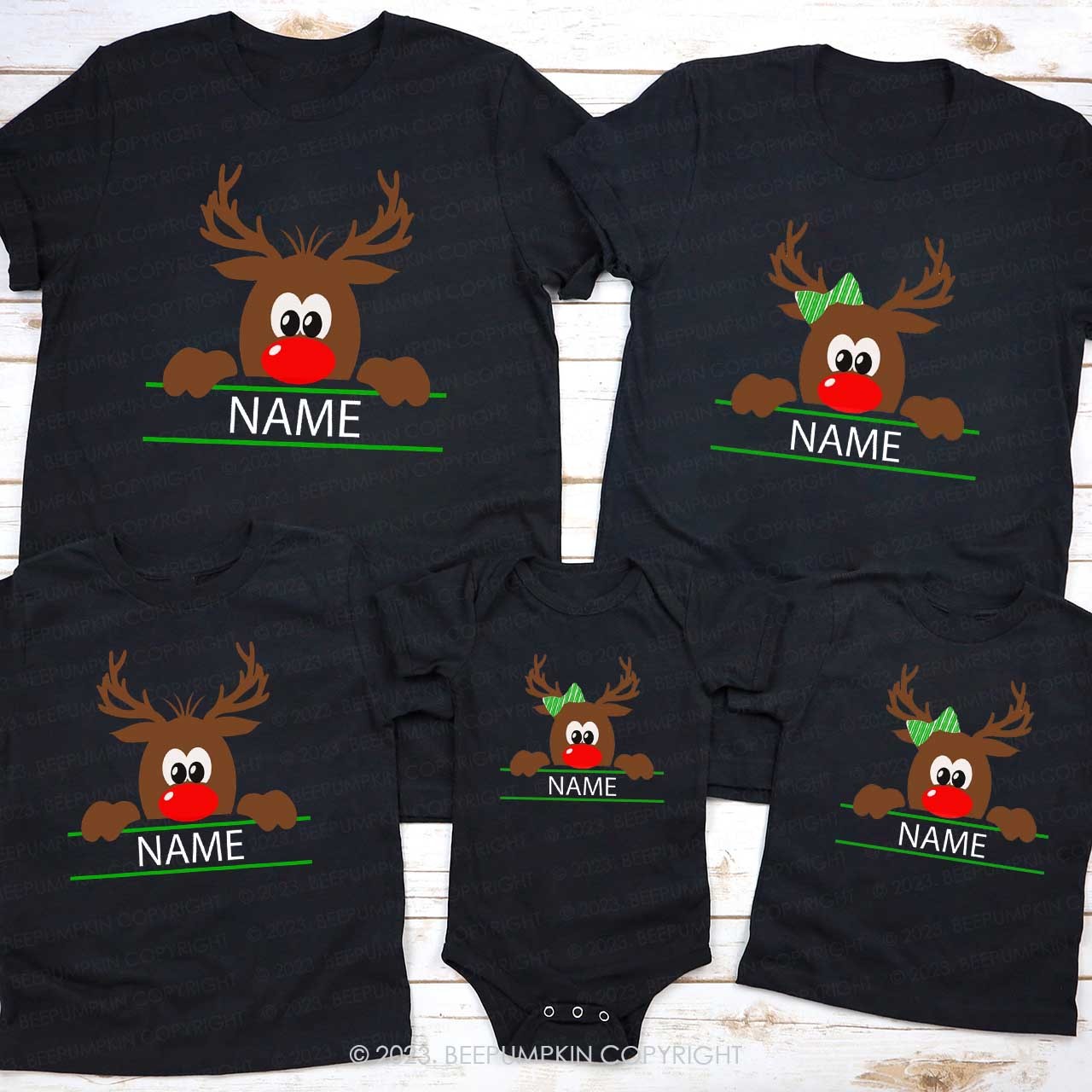 Personalized Reindeer Matching Family Christmas Shirts Beepumpkin