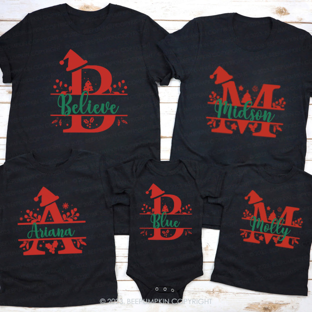 Christmas Monogram Family Matching Shirts Beepumpkin