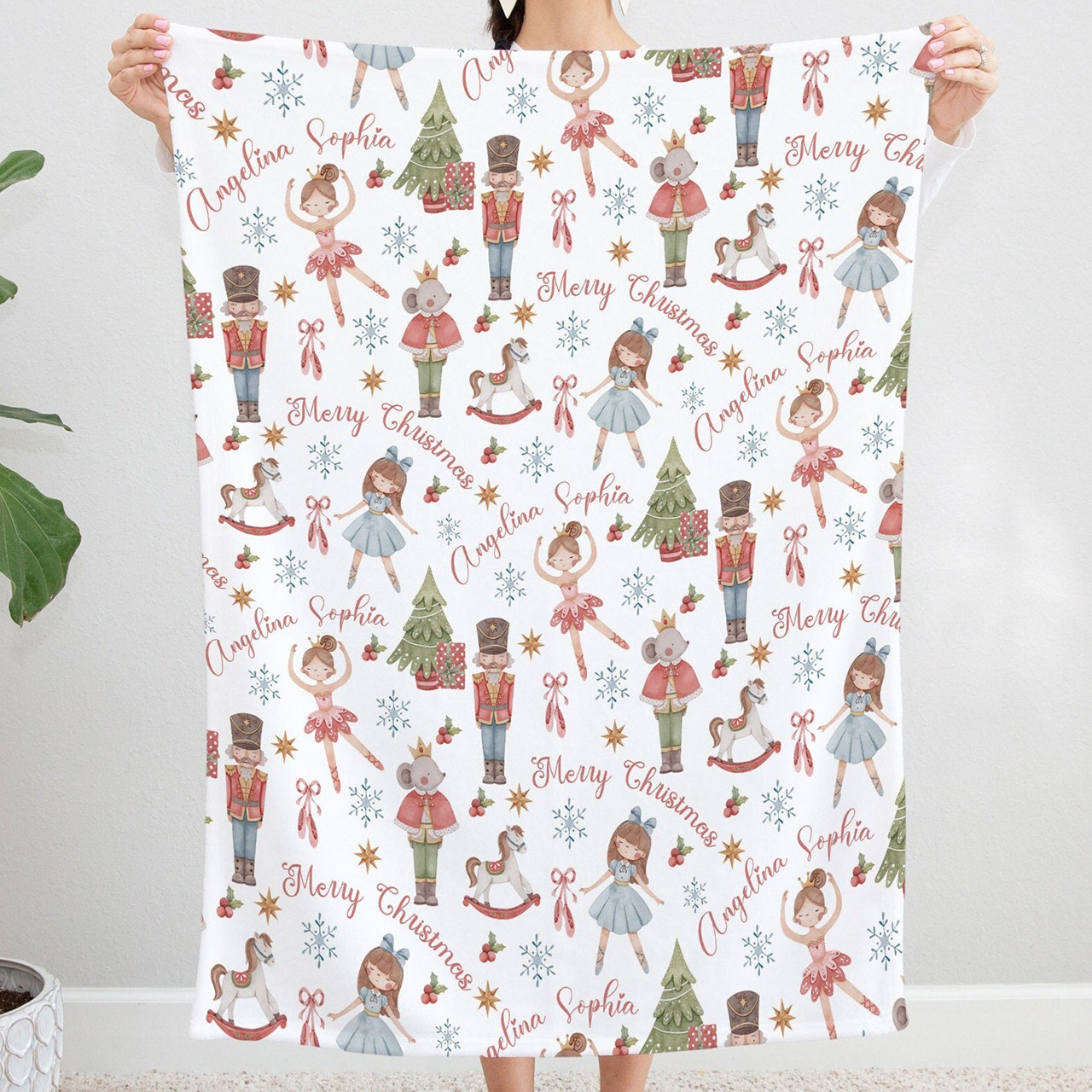 Personalized Nutcracker Christmas Flannel Blanket Beepumpkin