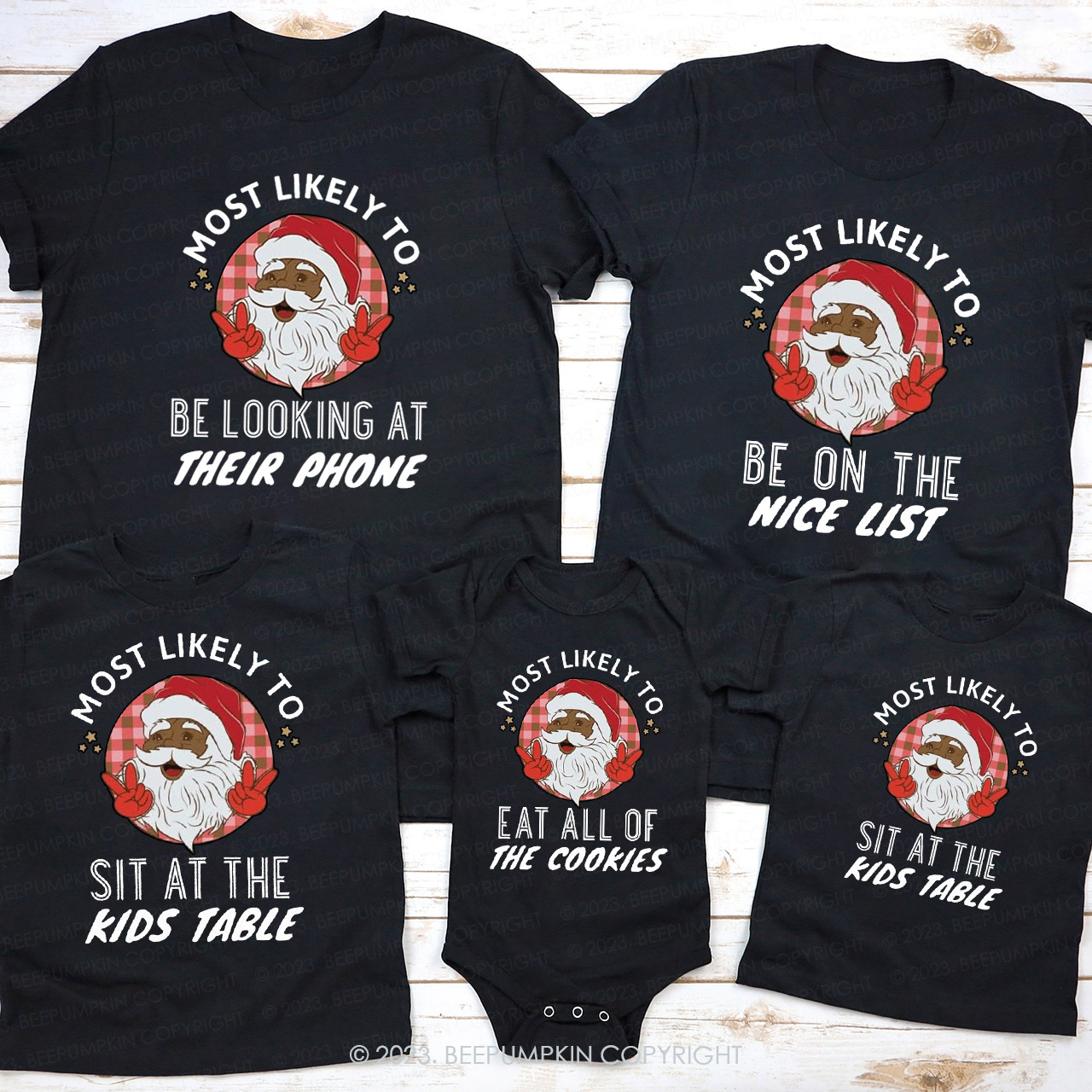 Black Santa Plaid Christmas Holiday Family Shirts Beepumpkin