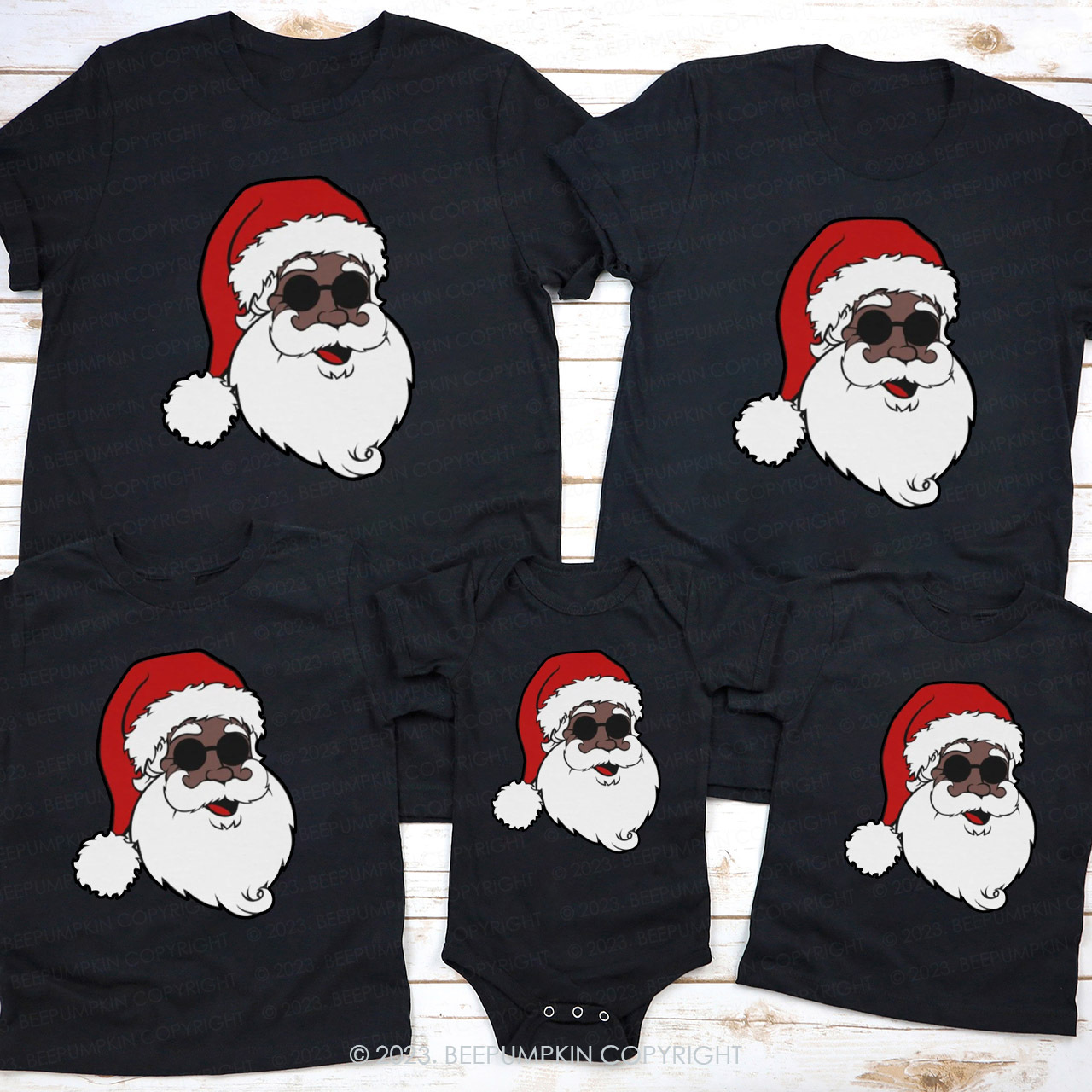 Black Santa With Black Sunglasses Family Christmas Shirts Beepumpkin