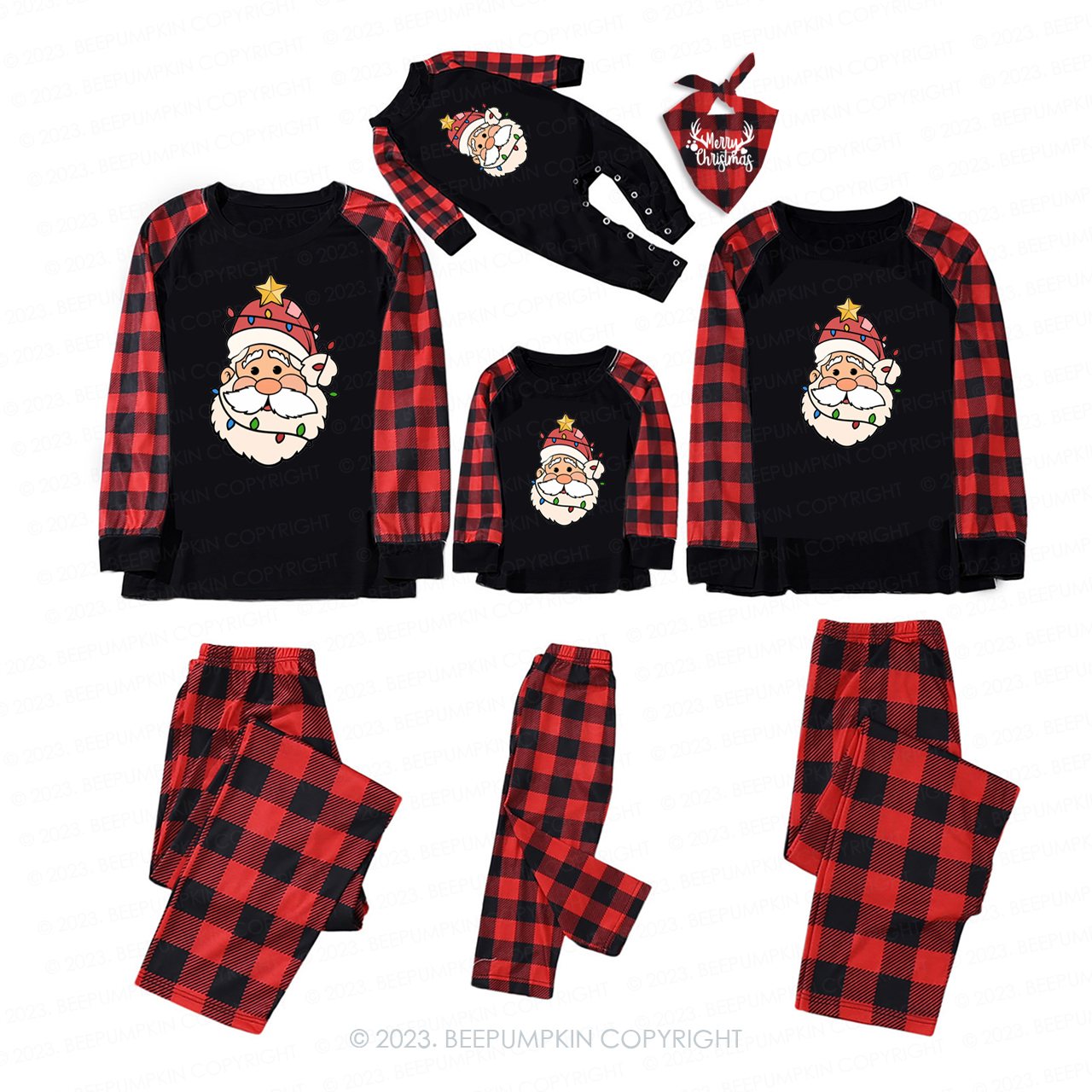 Santa Claus Decorated With Lights Family Matching Pajamas Beepumpkin