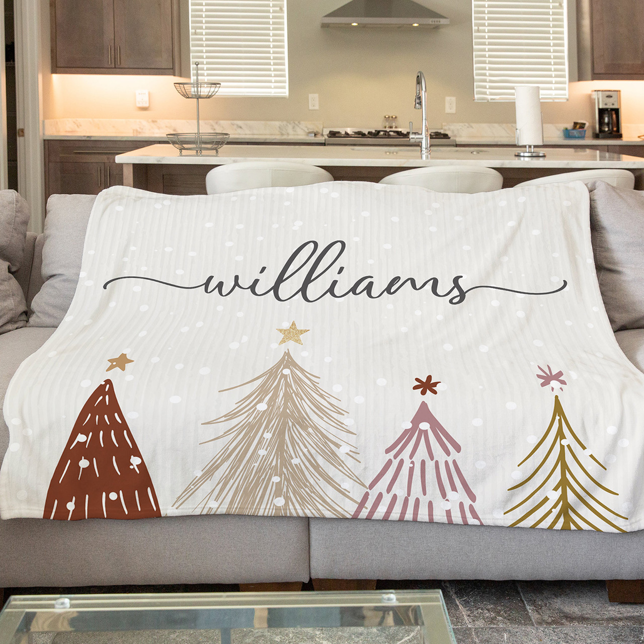 Custom Name Christmas Tree Cream Blanket  Beepumpkin