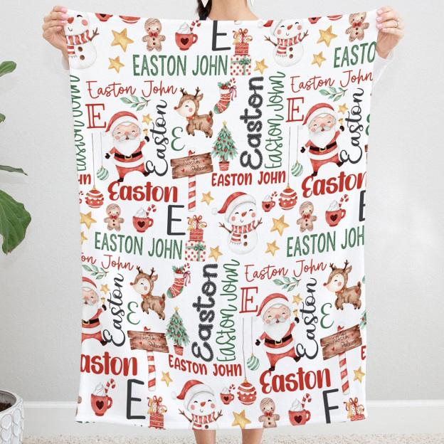 Personalized Christmas Santa Reindeer Snowman Blanket Beepumpkin