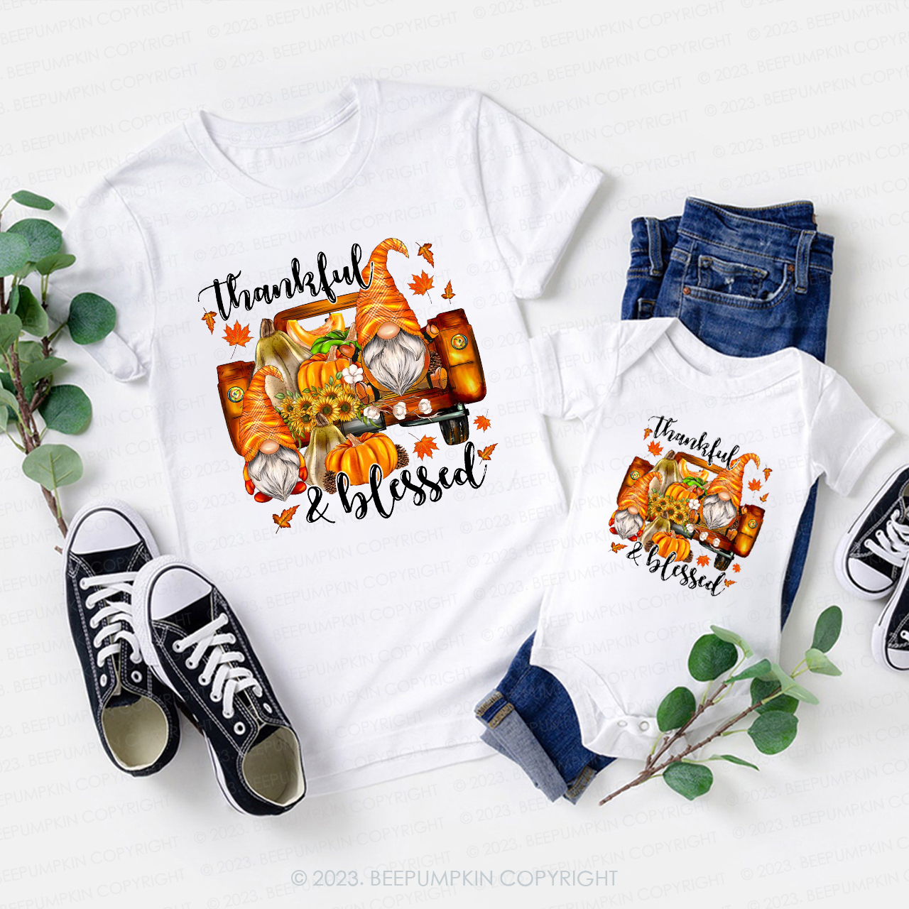 Thankful Blessed Gnomes Truck Family Shirt Beepumpkins