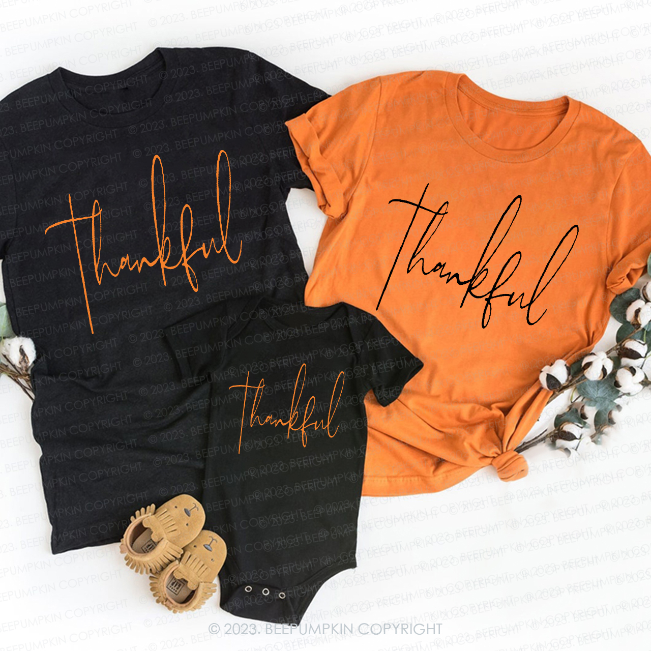 Cute Fall Thankful Thanksgiving Matching Shirts Beepumpkin