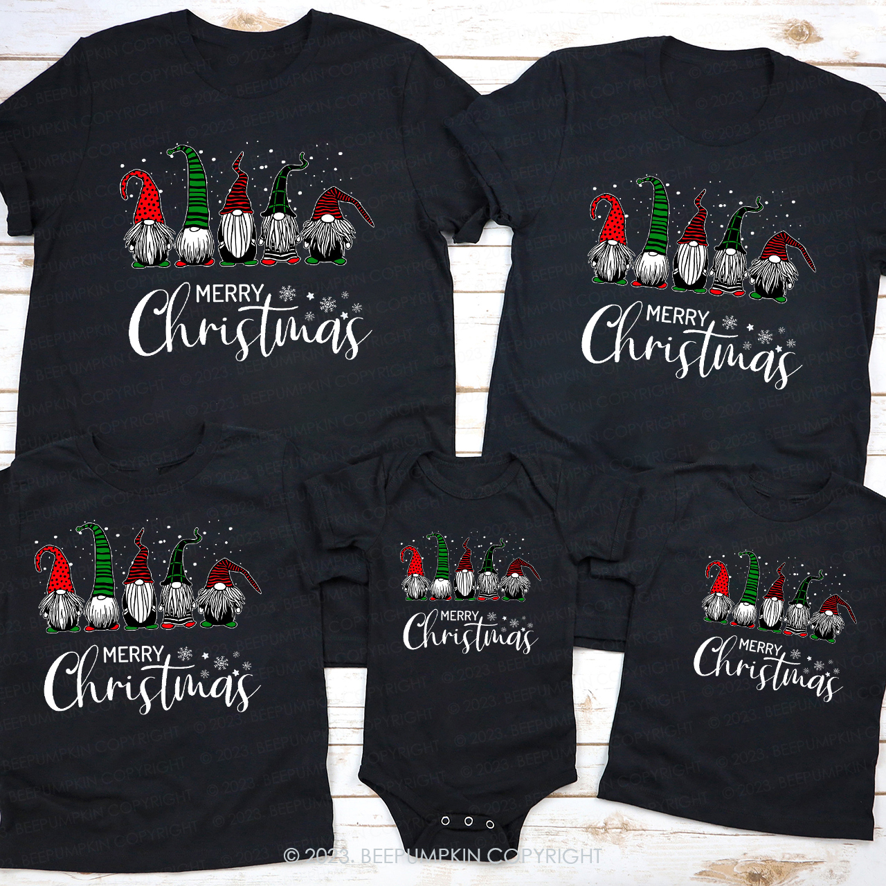 Cute Xmas Gnomes In Plaid Hats Family Shirts Beepumpkin