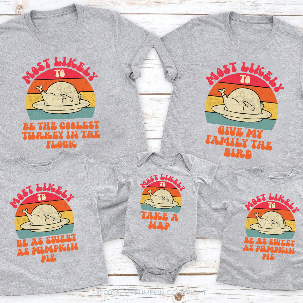 Personalization Most Likely to Thanksgiving Family Shirts Beepumpkin