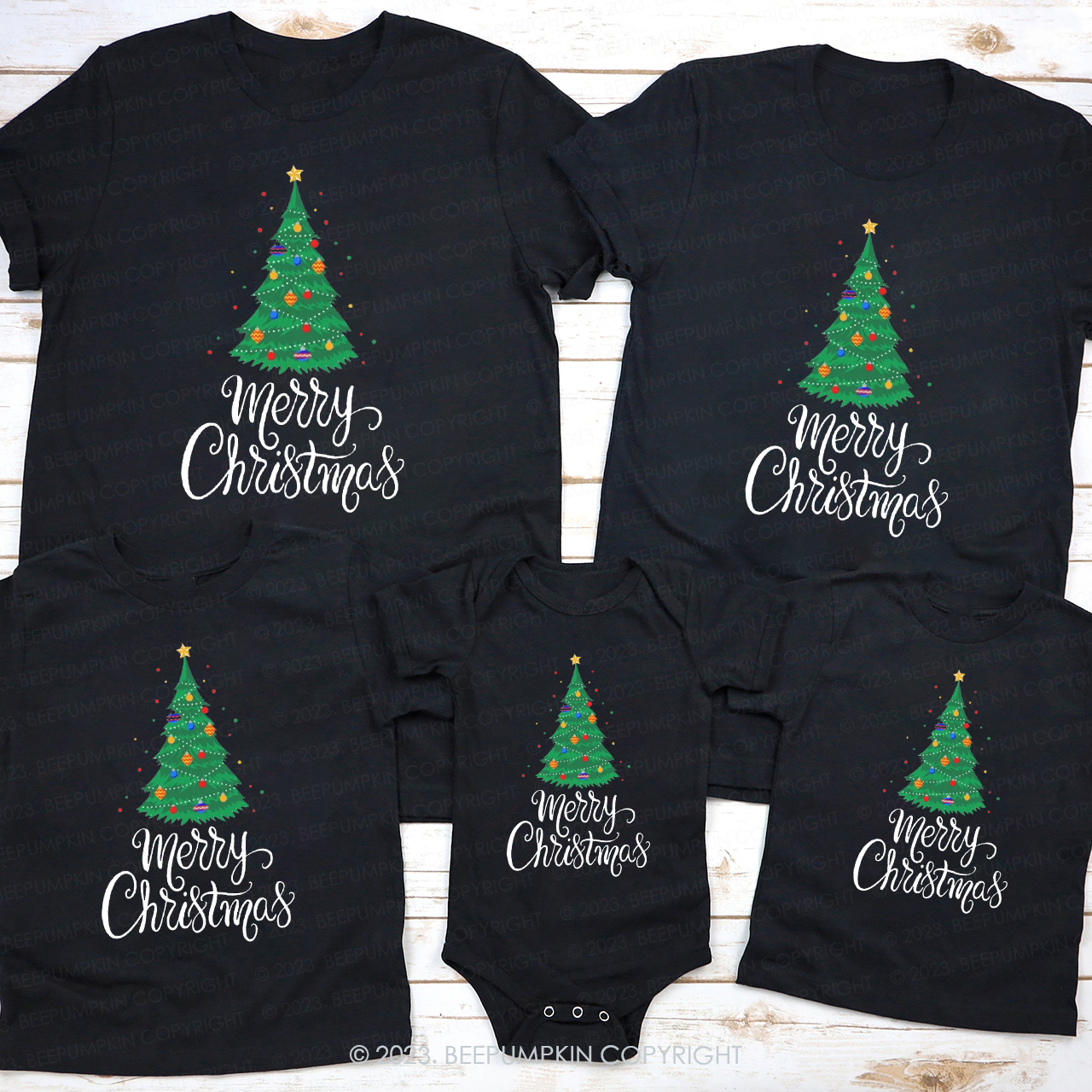 Merry Christmas Tree Christmas T-Shirt For Family Beepumpkin