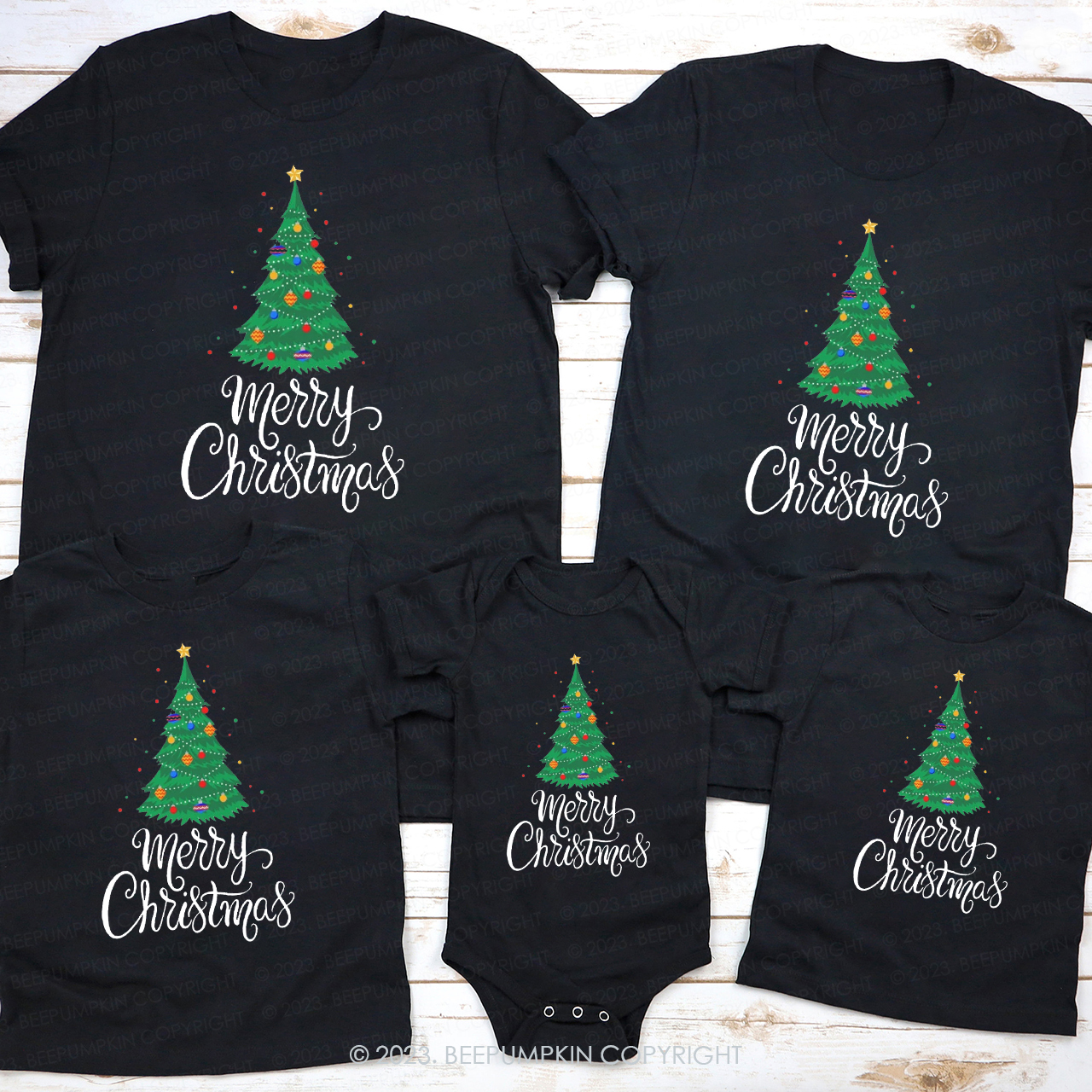 Merry Christmas Tree Christmas T-Shirt For Family Beepumpkin