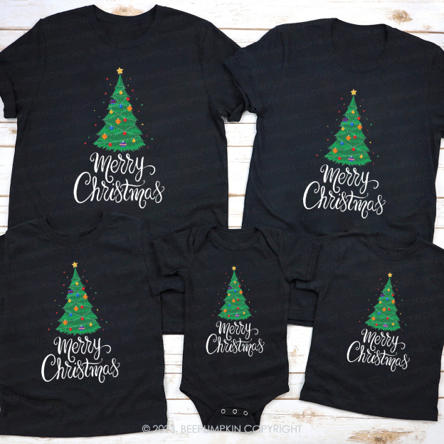 Merry Christmas Tree Christmas T-Shirt For Family Beepumpkin