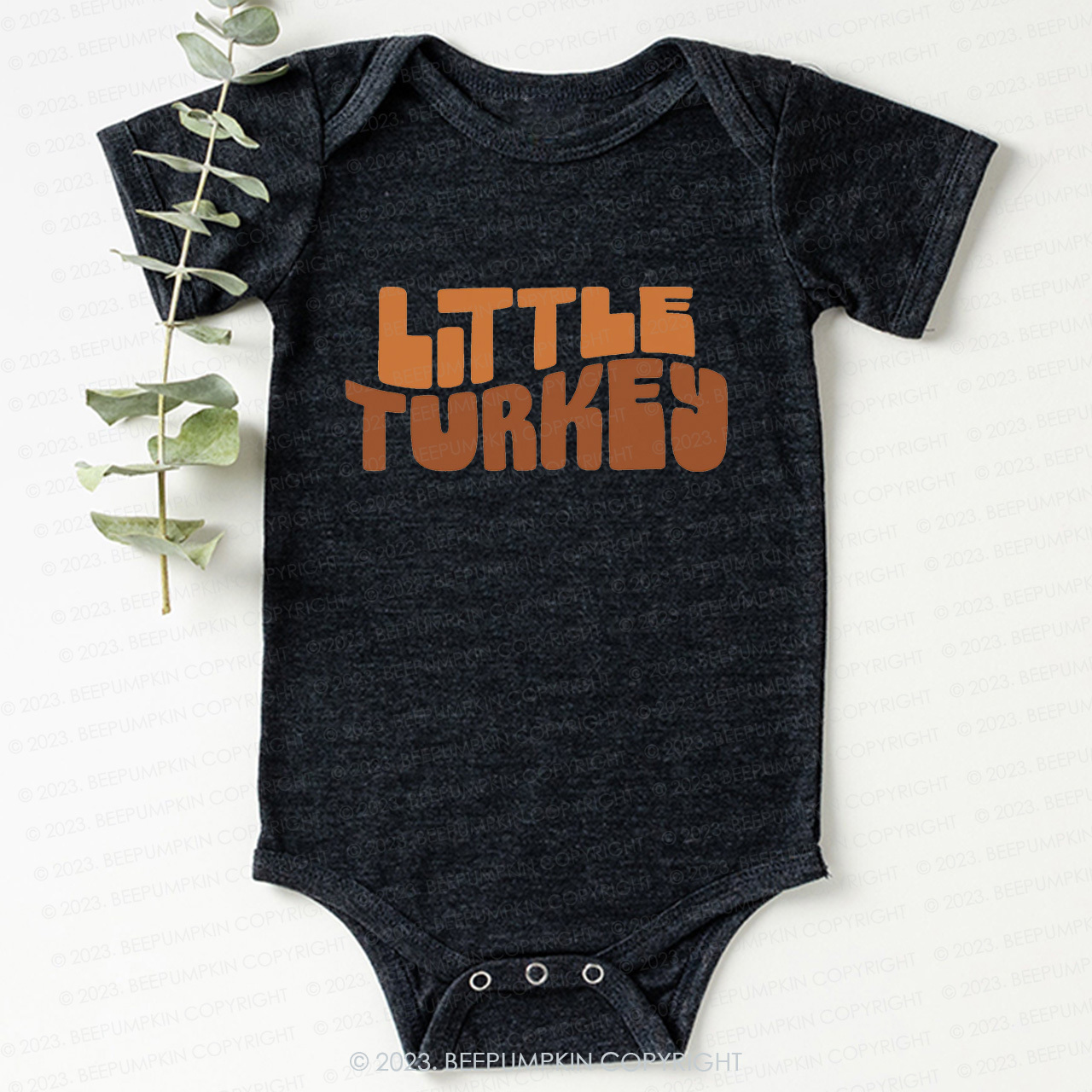 Fall Natural Little Turkey Thanksgiving Bodysuit For Baby Beepumpkin
