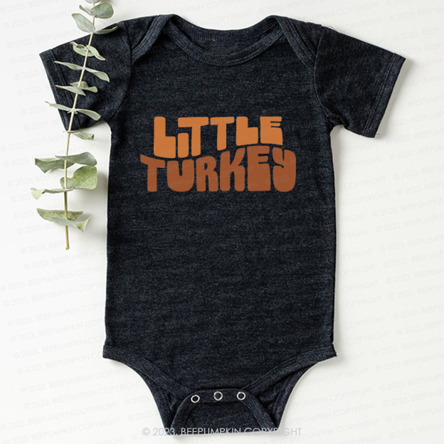 Fall Natural Little Turkey Thanksgiving Bodysuit For Baby Beepumpkin