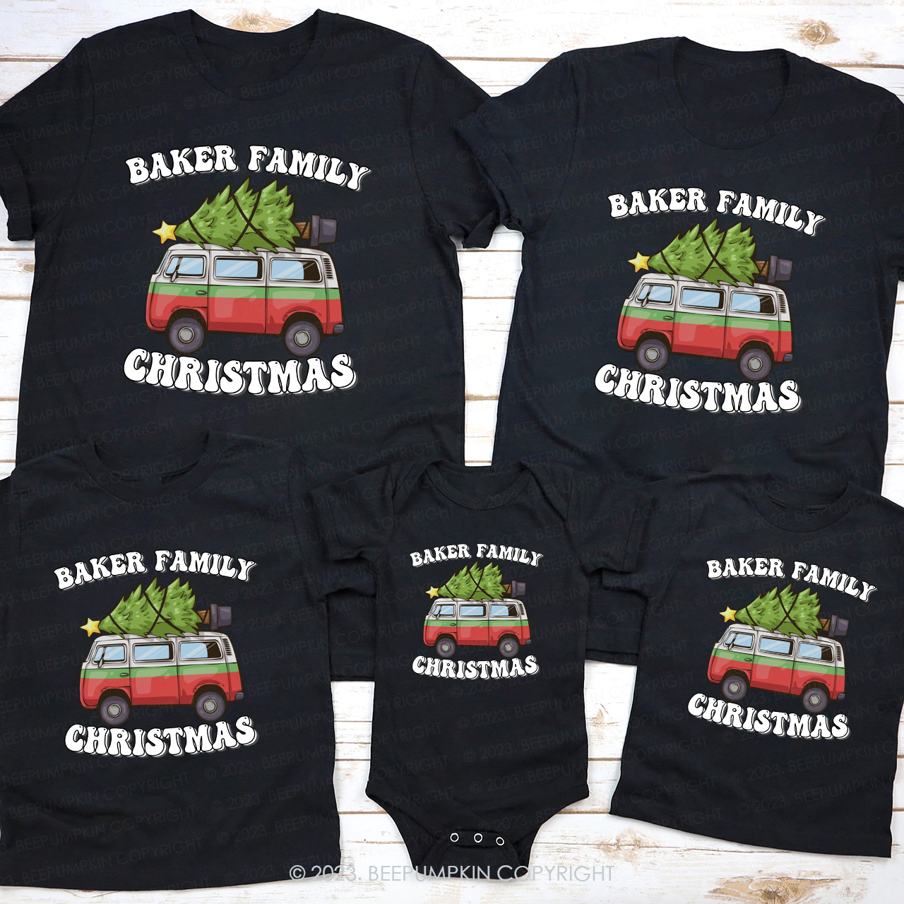 Custom Hippie Retro Christmas Matching Shirt For Family Beepumpkin