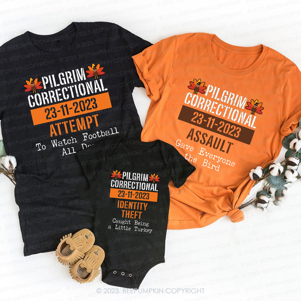 Pilgrim Correctional Matching Family Thanksgiving Shirts Beepumpkin