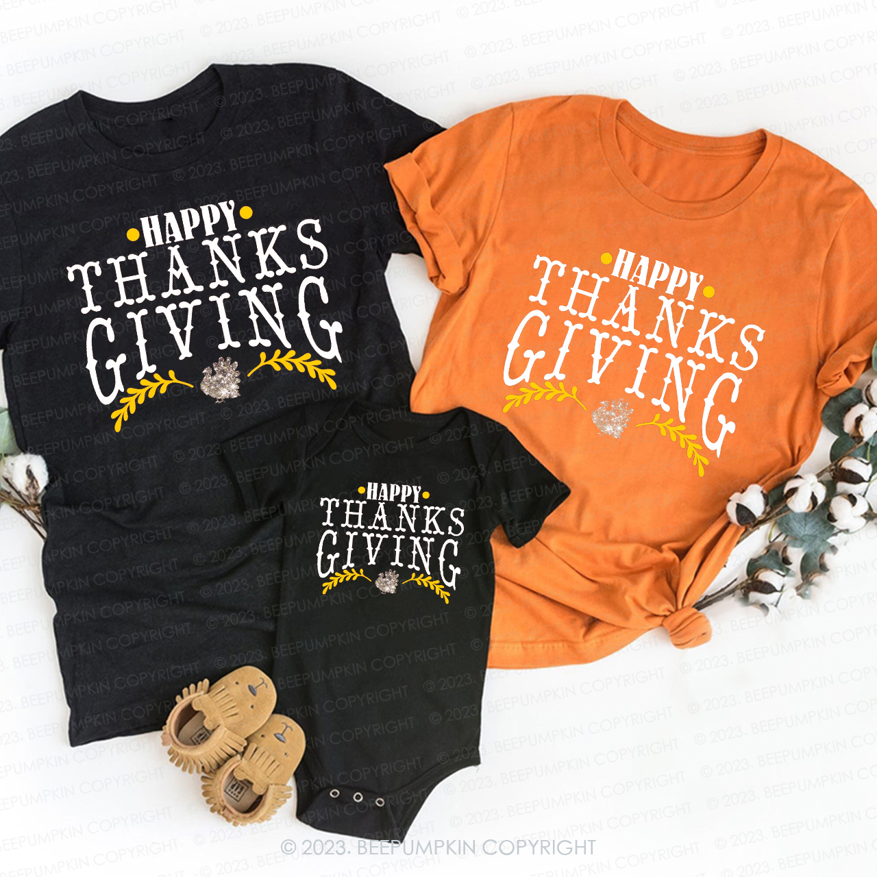 Happy Turkey Day Thanks Giving Family T-shirts Beepumpkin