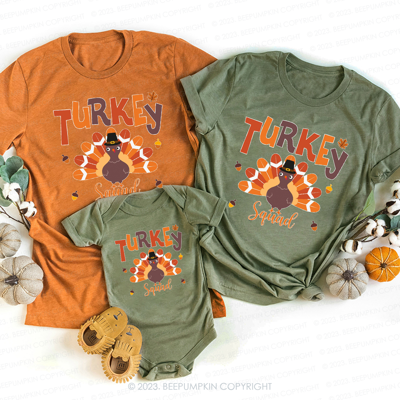 Thanksgiving Pumpkin Pie Turkey Family T-shirts Beepumpkin
