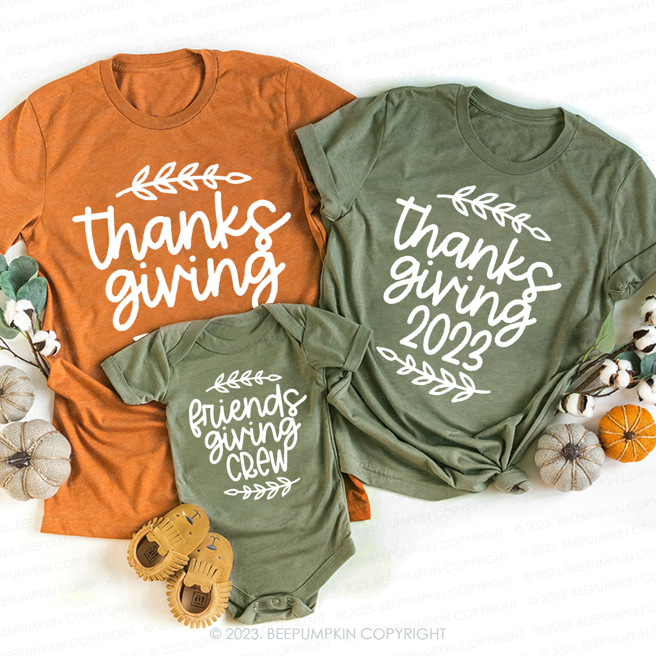 Personalized Thanksgiving 2023 Family T-shirts Beepumpkin