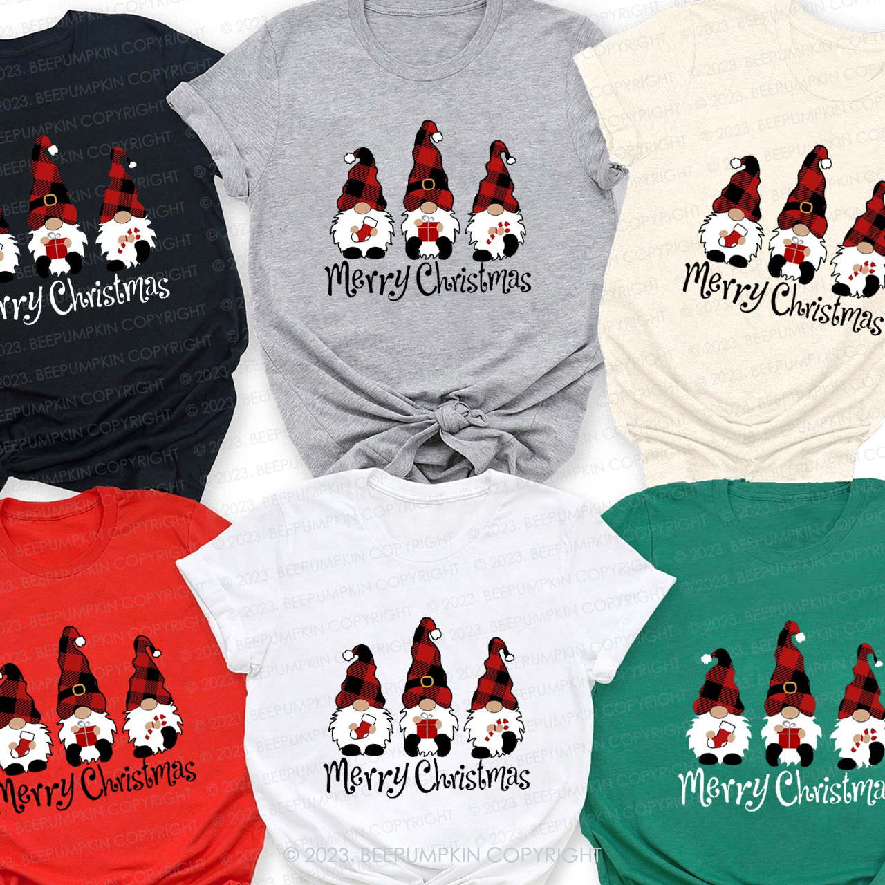 Three Santa Clauses Harvesting Gifts Shirt For Family Beepumpkin