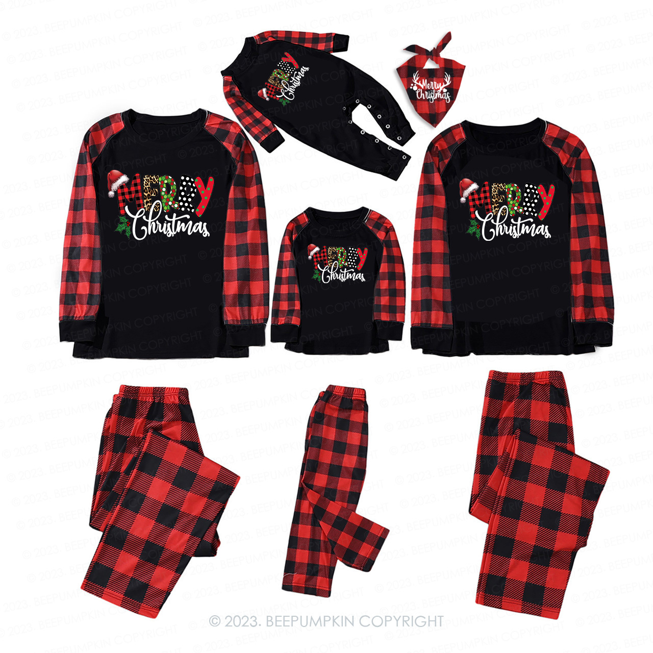 Merry Christmas Buffalo Plaid Love Pajamas For Family Beepumpkin