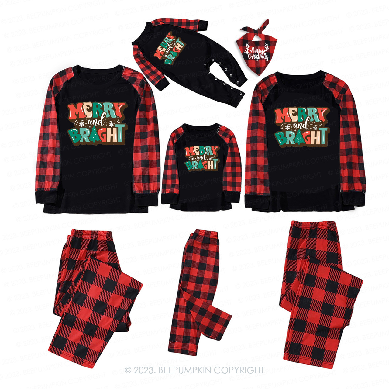 Happy Christmas Merry And Bright Matching Pajamas For Family Beepumpkin Sale-Beepumpkin™