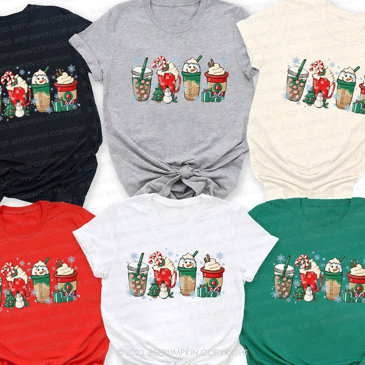 Peppermint Iced Latte Snowmen Christmas Matching Shirt For Family Beepumpkin