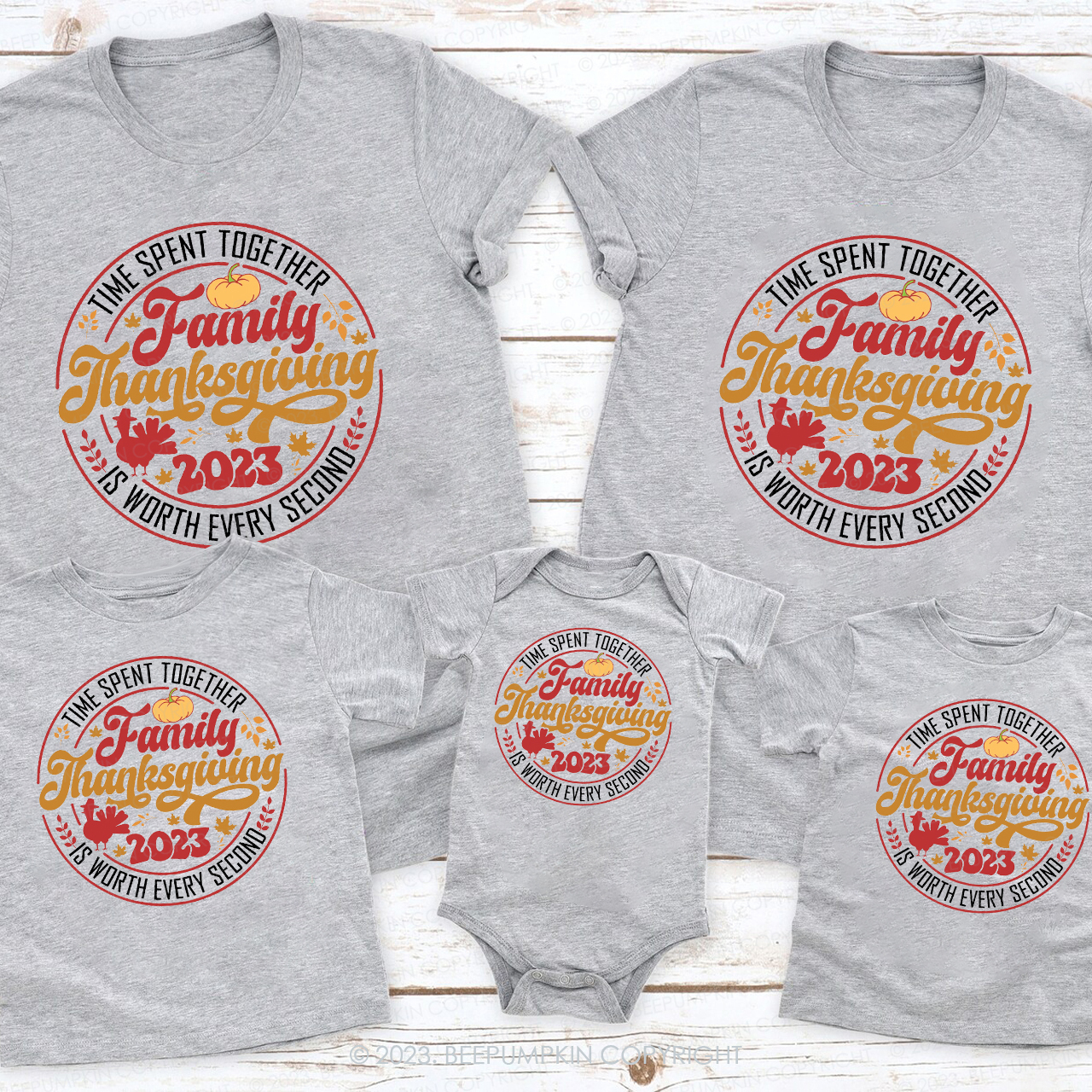 Time Spent Together Family Thanksgiving Family T-shirts Beepumpkin