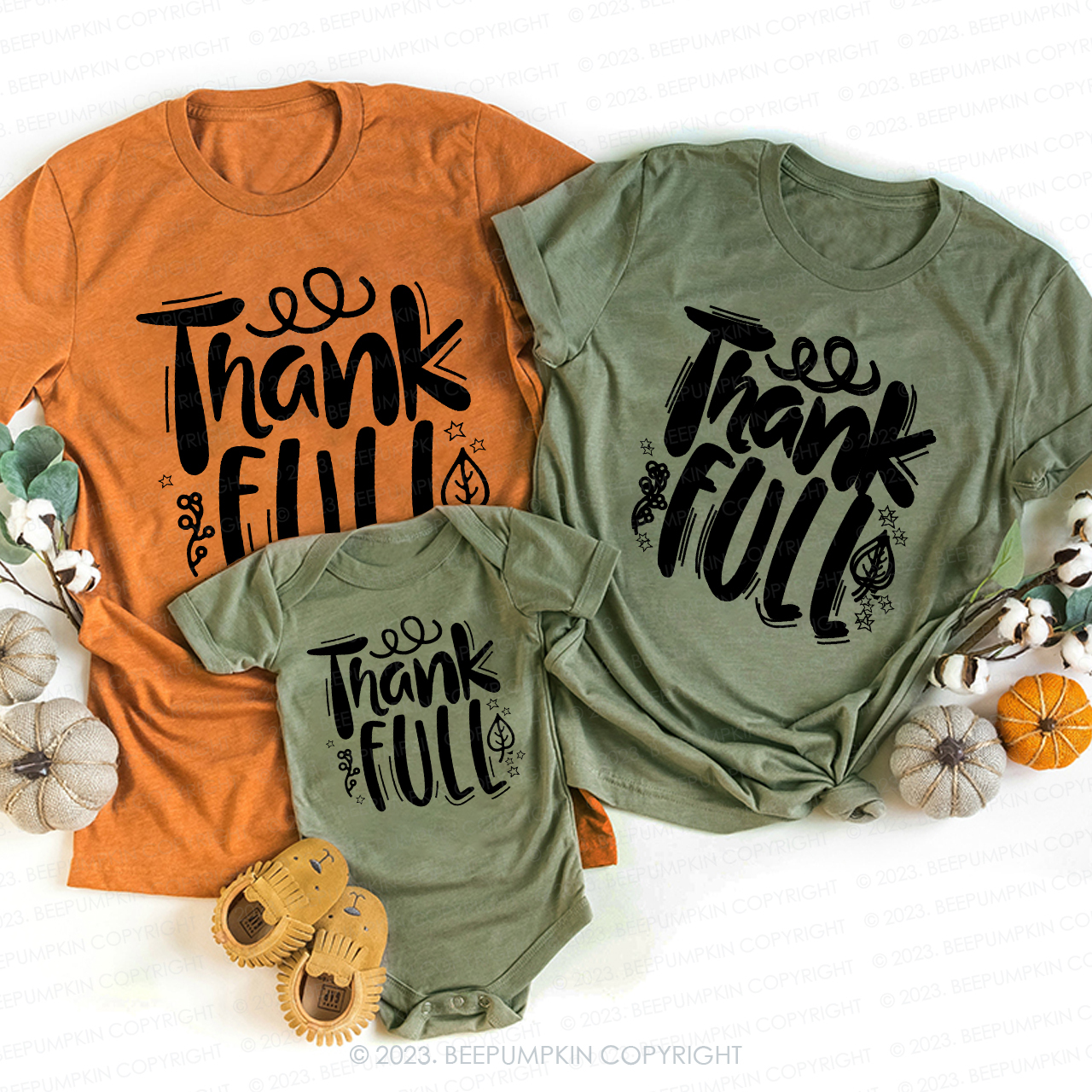 Fall Quotes Thankful Family Matching T-shirts Beepumpkin