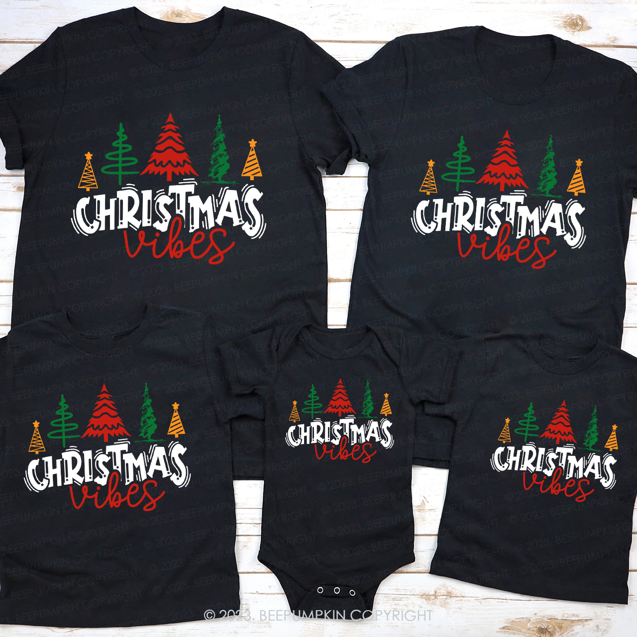 Christmas Vibes Forest Matching Tees For Family Beepumpkin