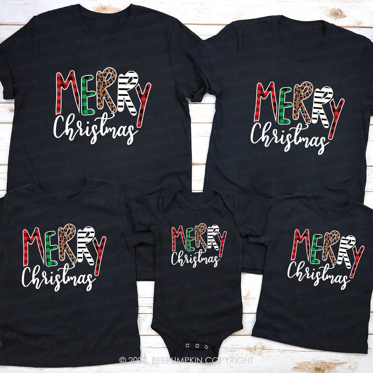 Merry Christmas Buffalo Plaid Matching Tees For Family Beepumpkin
