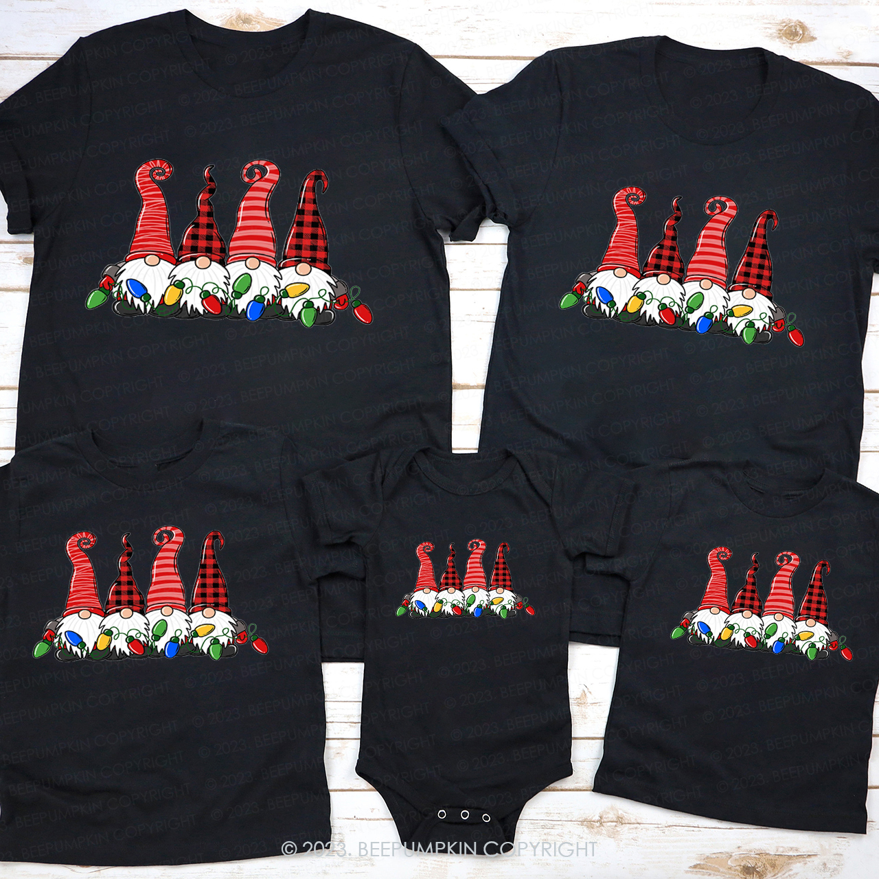Cute Four Christmas Gnomes Family Matching Tees Beepumpkin