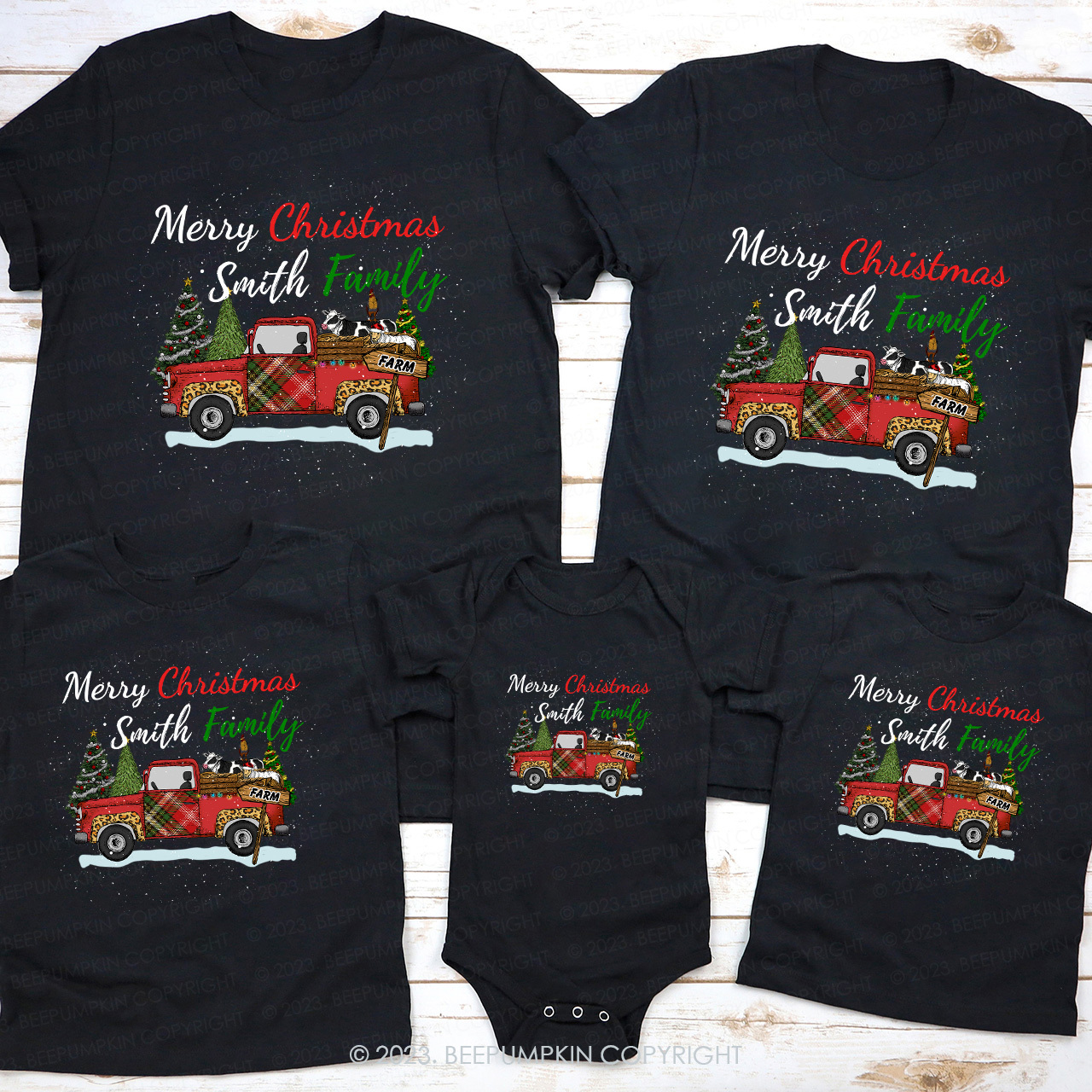 Personalized Christmas Fram Truck Family Matching Tees Beepumpkin