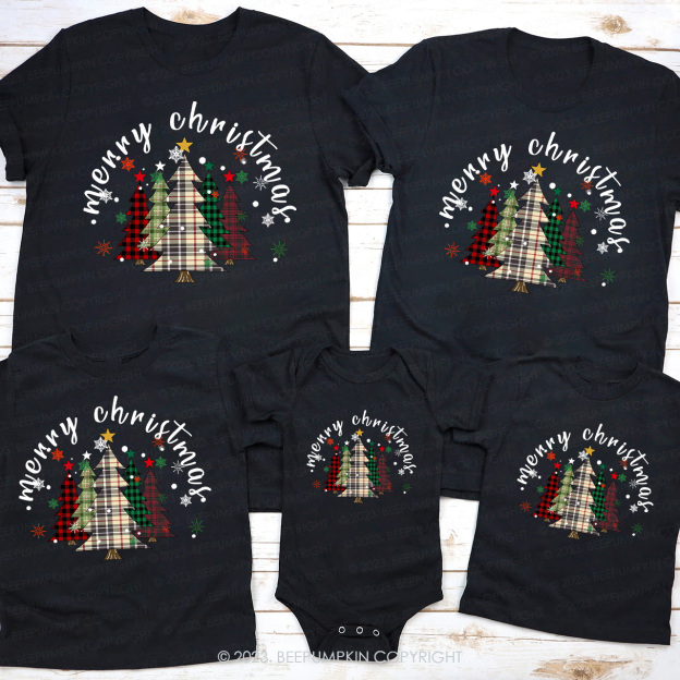 Merry Merry Christmas Plaid Tree Family Matching Tees Beepumpkin