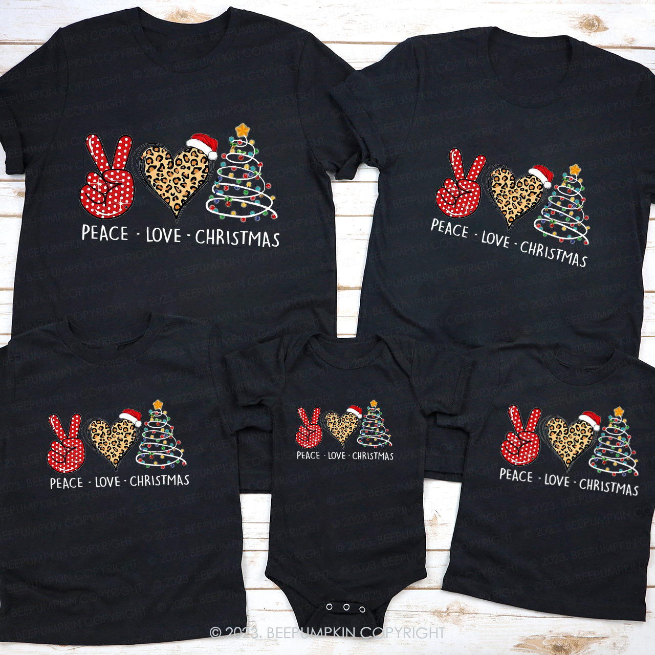 Peace Love Christmas Lights Sublimation Family Matching Tees Beepumpkin
