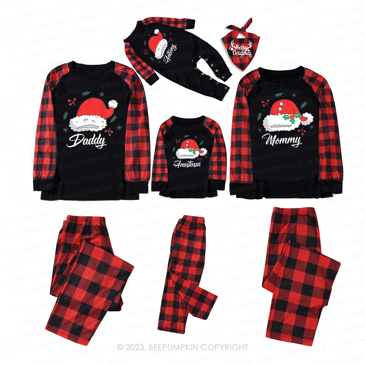 Custom Christmas Santa Claus Hat Family Matching Pajamas Beepumpkin