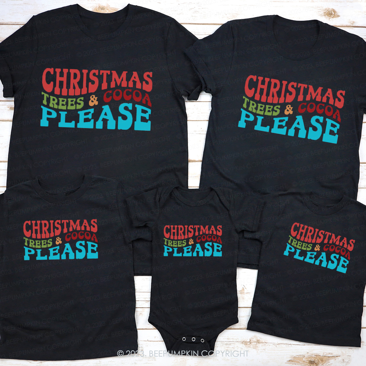Christmas Trees & Cocoa Please Family Matching Shirts Beepumpkin