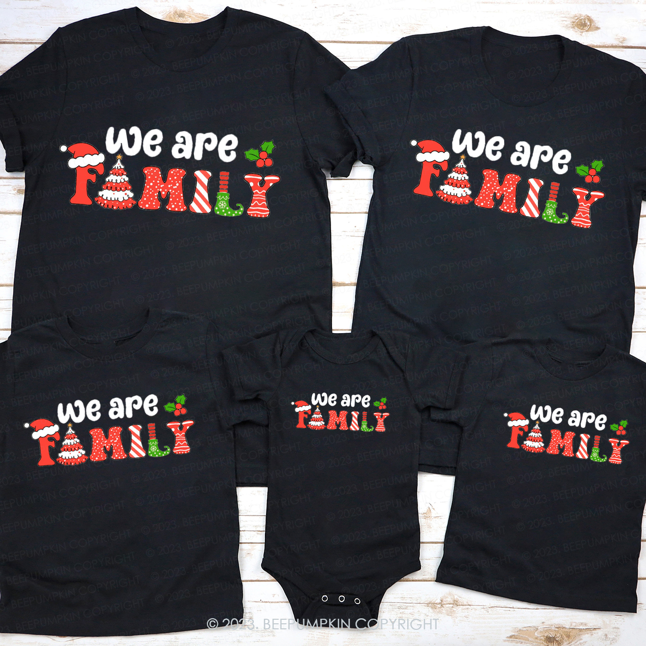Christmas We are Family Cute Font Matching Shirts Beepumpkin