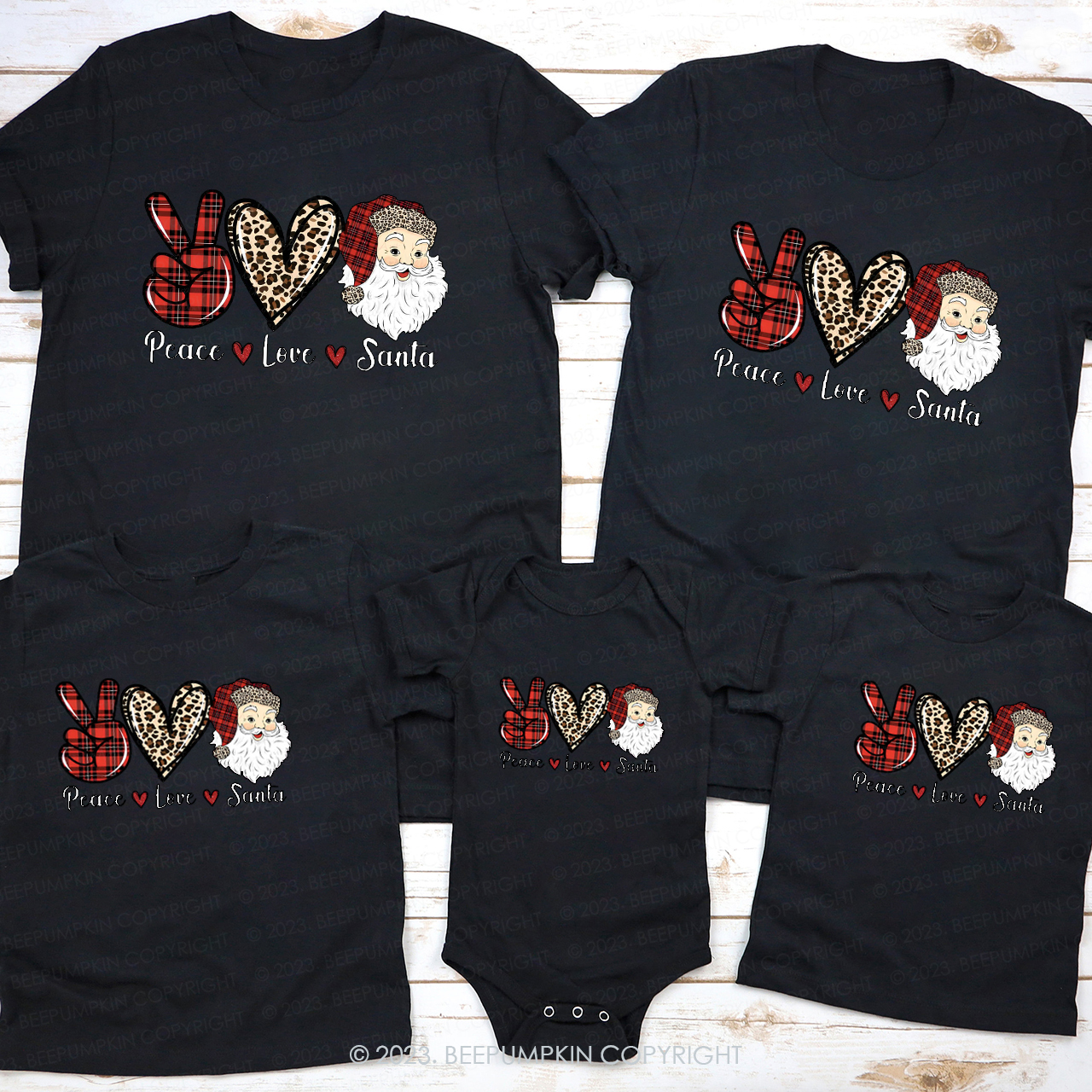 Christmas Peace Love Plaid Leopard Print Elements Matching Shirts Beepumpkin