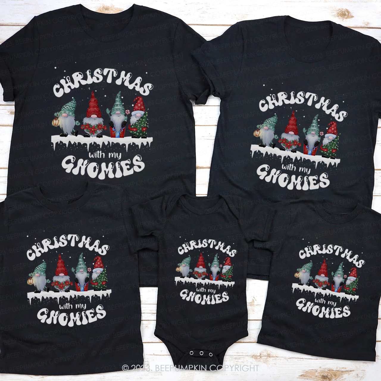 Four Santa Clauses on Christmas Eve Matching Family T-shirts Beepumpkin