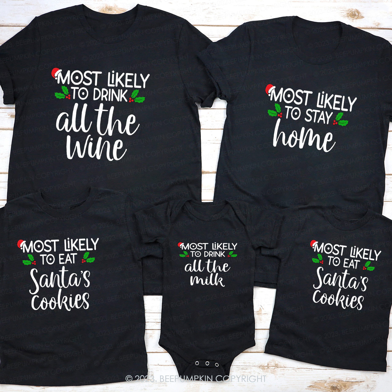 Personalized Most Likely To Funny Christmas Matching Family T-shirts Beepumpkin