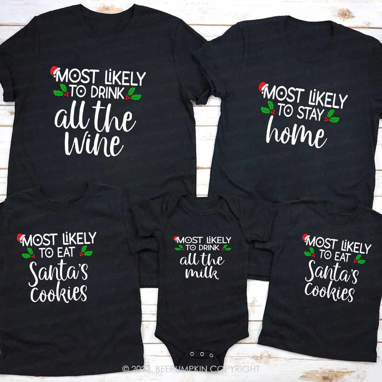 Personalized Most Likely To Funny Christmas Matching Family T-shirts Beepumpkin