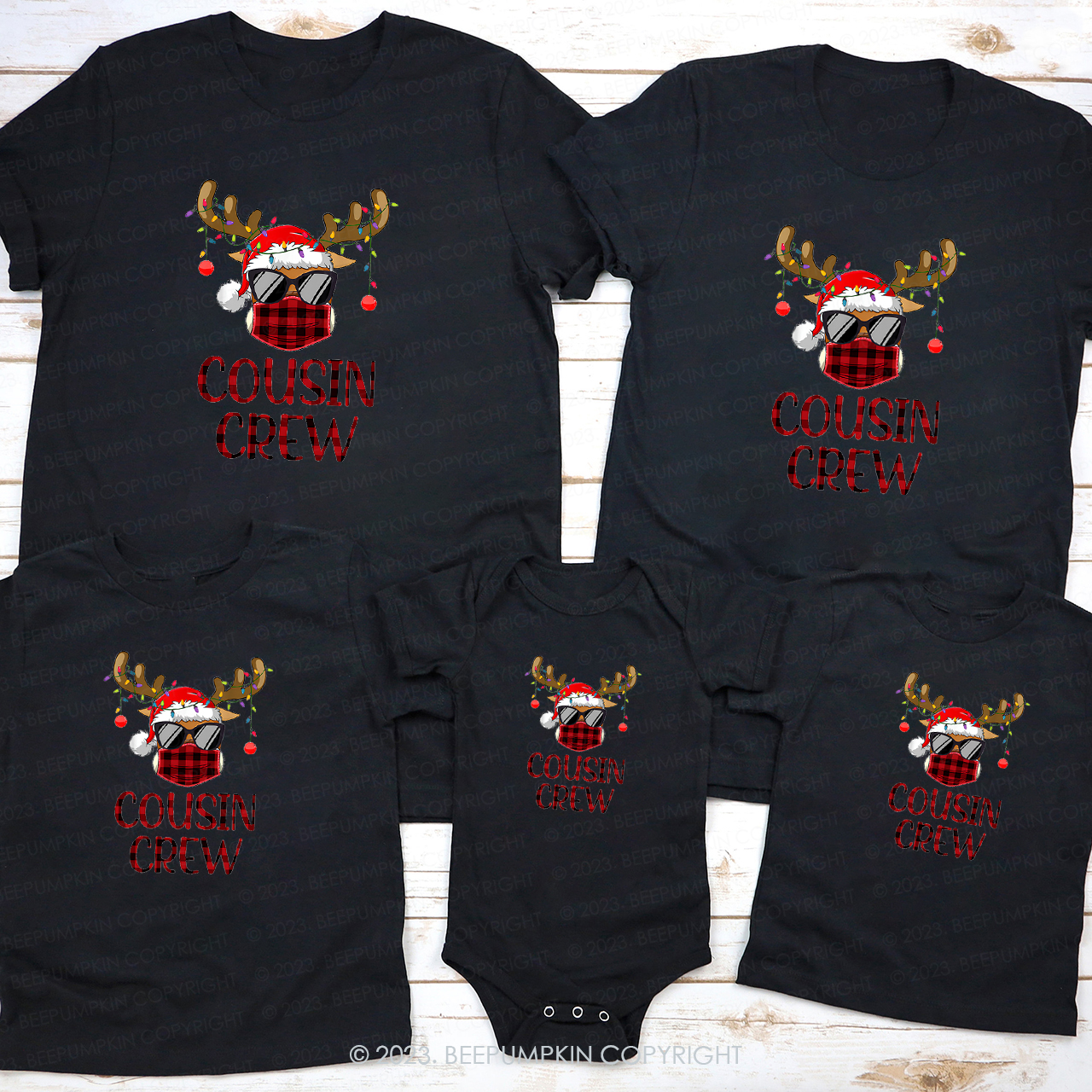 Cousin Crew Christmas Elk with Sunglasses Family Matching Tees Beepumpkin