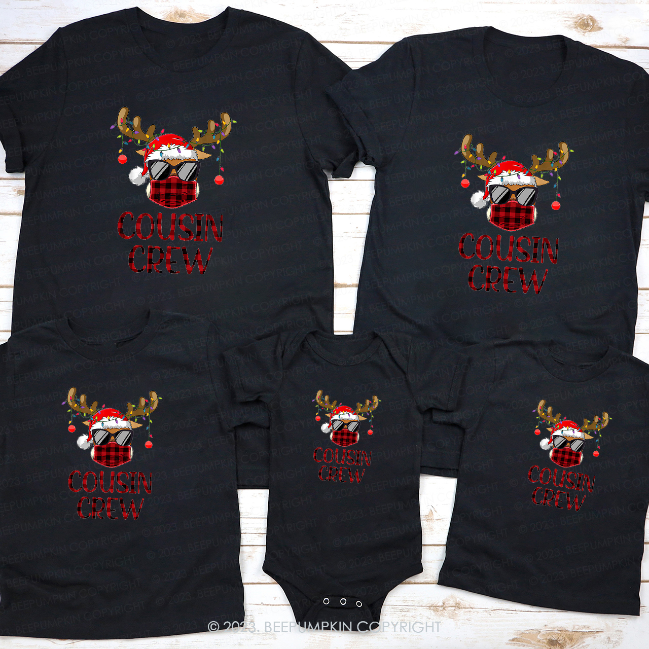 Cousin Crew Christmas Elk with Sunglasses Family Matching Tees Beepumpkin