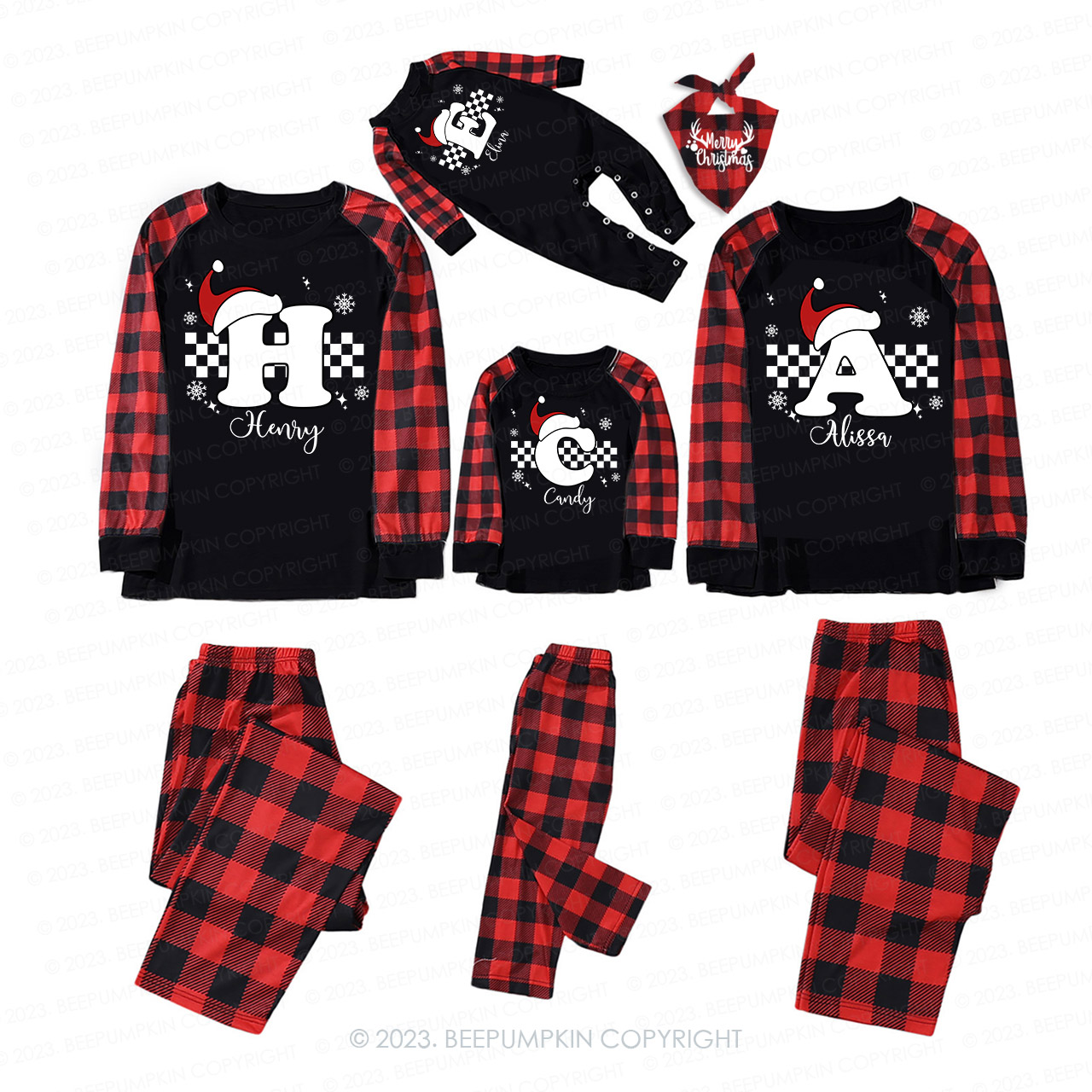 Custom Monogrammed Christmas Family Matching Pajamas Beepumpkin
