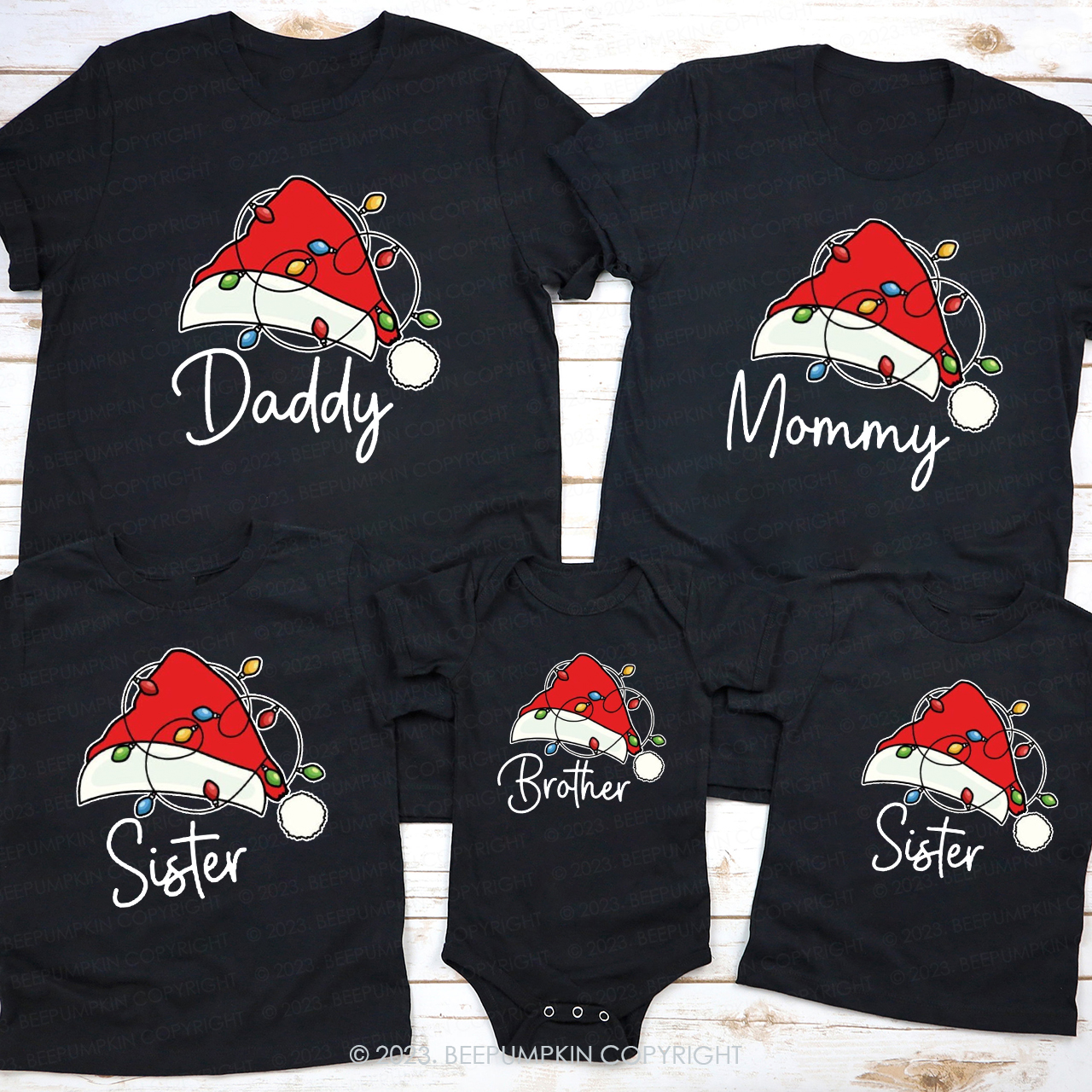 Red Santa Hat Christmas Family Matching Tees Beepumpkin