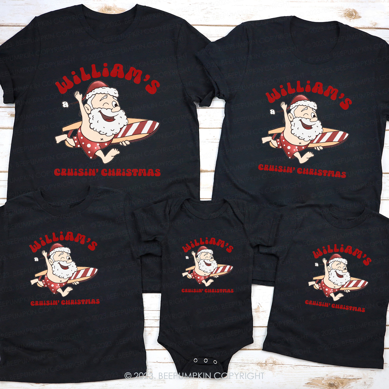 Santa Claus Surfing On the Beach Family Matching Tees Beepumpkin