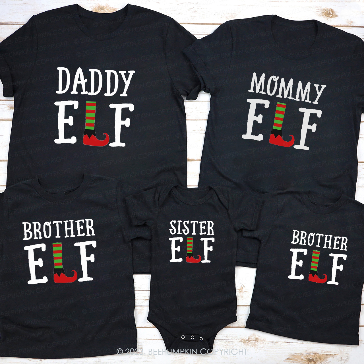 Personalised Christmas ELF Family Matching Tees Beepumpkin